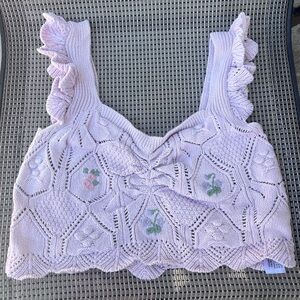 Zara Lilac Ruffled Knit Cropped Camisole